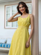 Yellow Pure Cotton Solid A-line Dress