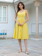 Yellow Pure Cotton Solid A-line Dress