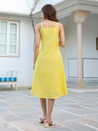 Yellow Pure Cotton Solid A-line Dress
