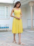 Yellow Pure Cotton Solid A-line Dress