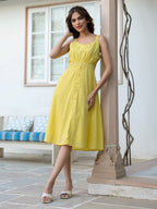 Yellow Pure Cotton Solid A-line Dress