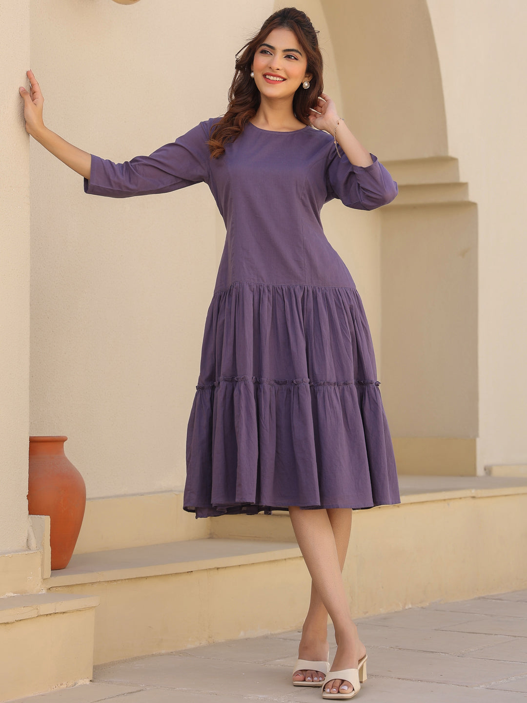 Lavender Pure Cotton Tiered Dress