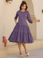 Lavender Pure Cotton Tiered Dress