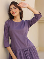 Lavender Pure Cotton Tiered Dress