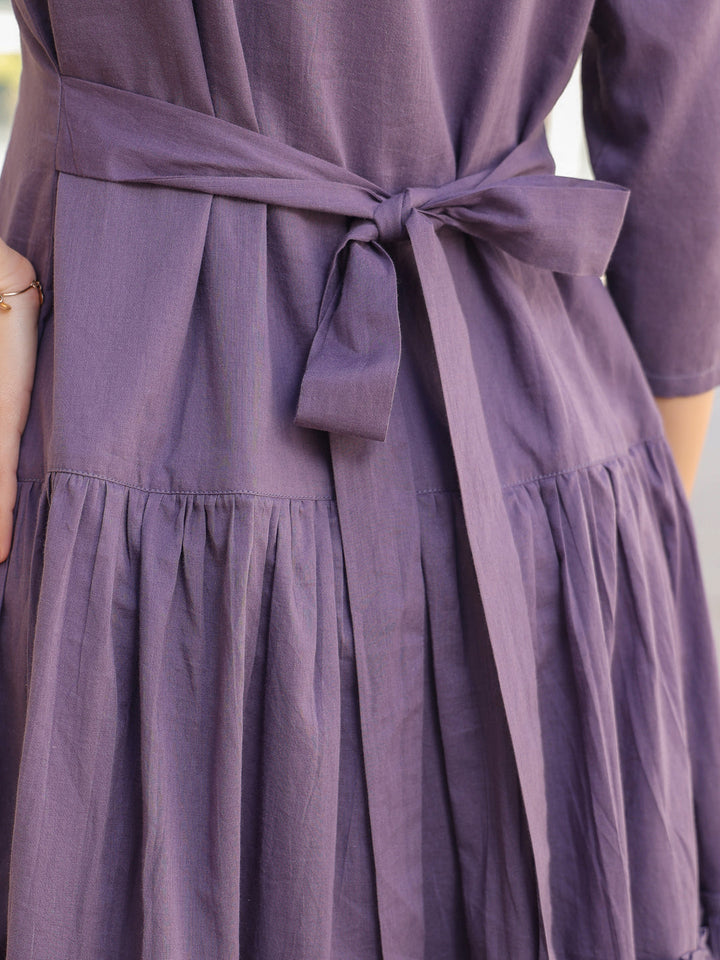 Lavender Pure Cotton Tiered Dress - qivii