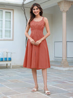 Rust Pure Cotton Solid A-line Dress