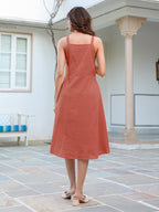 Rust Pure Cotton Solid A-line Dress