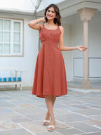 Rust Pure Cotton Solid A-line Dress