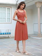 Rust Pure Cotton Solid A-line Dress