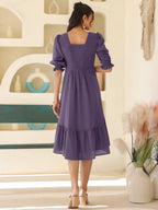 Purple Pure Cotton Solid A-line Dress