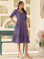 Purple Pure Cotton Solid A-line Dress