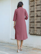 Mauve Cotton Solid A-line Dress