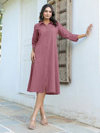 Mauve Cotton Solid A-line Dress