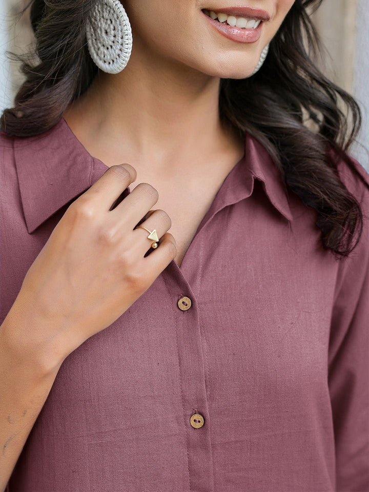 Mauve Cotton Solid A-line Dress - qivii