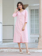 Pink Cotton Solid A-line Dress