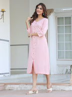 Pink Cotton Solid A-line Dress