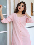 Pink Cotton Solid A-line Dress