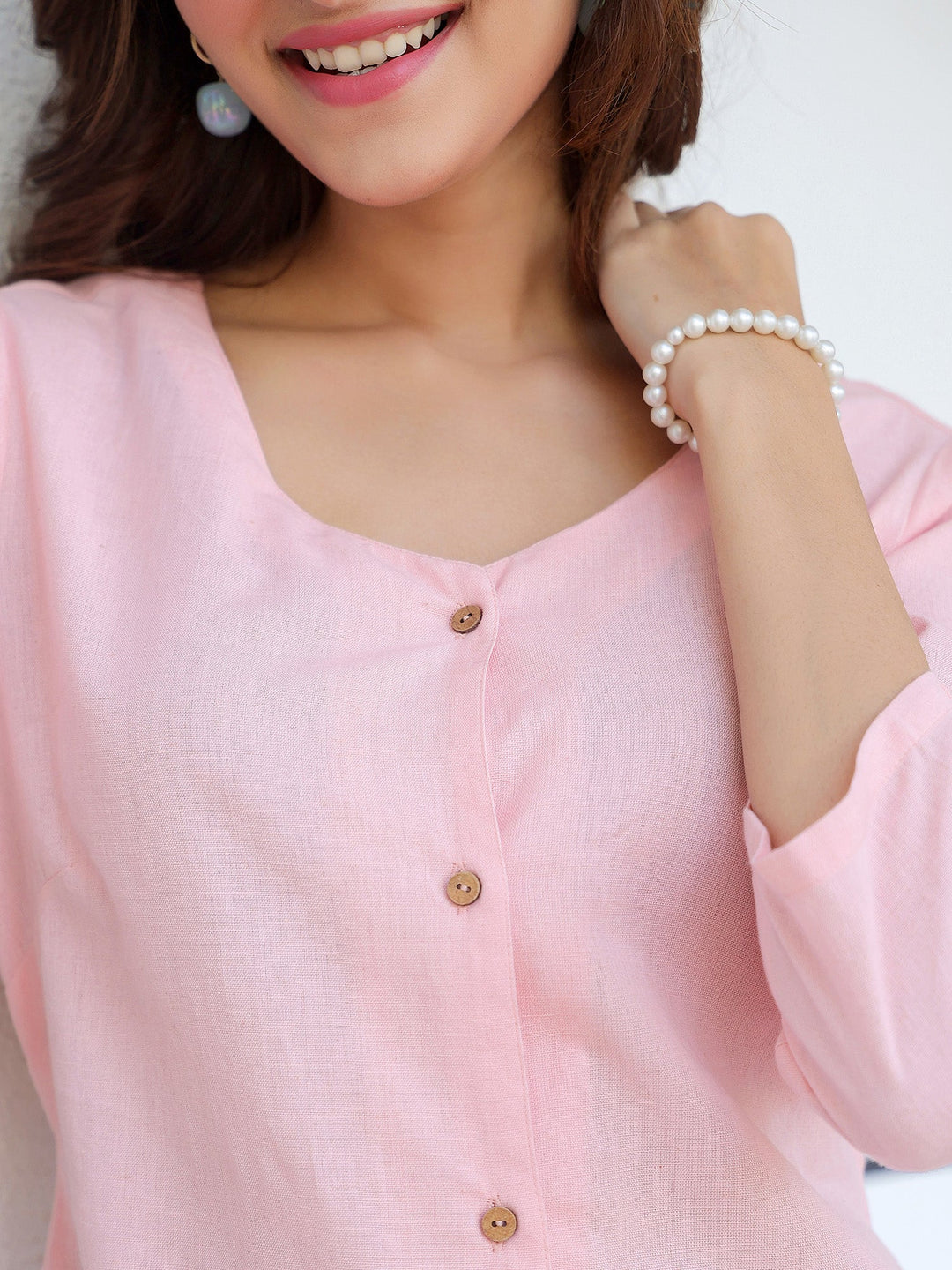 Pink Cotton Solid A-line Dress - qivii