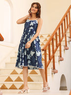 Indigo Pure Cotton Floral Printed Fit & Flare Dress