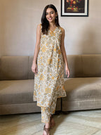 White Pure Cotton Floral Printed Straight Kurta Set