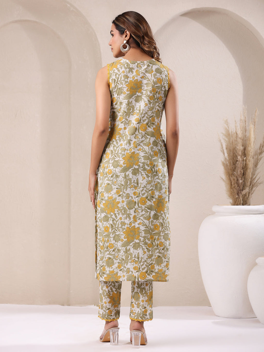 White Pure Cotton Floral Printed Straight Kurta Set