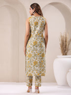White Pure Cotton Floral Printed Straight Kurta Set