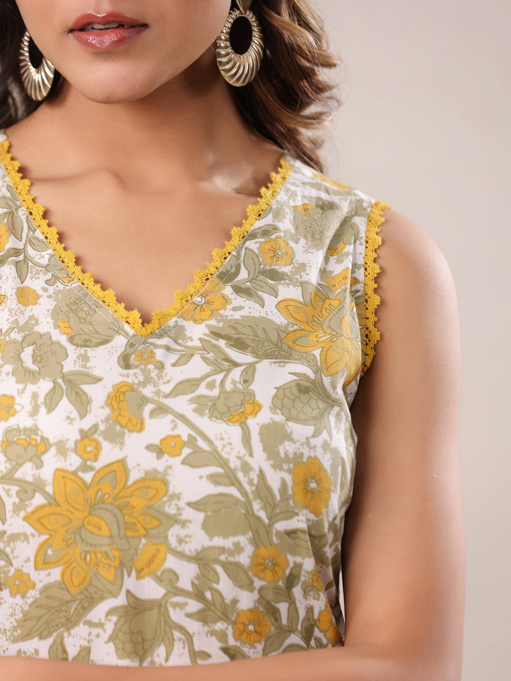 White Pure Cotton Floral Printed Straight Kurta Set