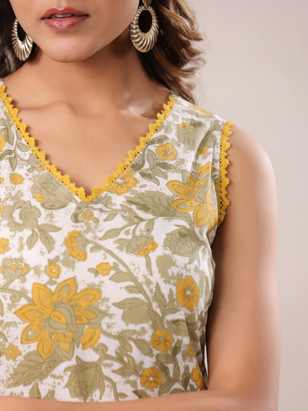 White Pure Cotton Floral Printed Straight Kurta Set