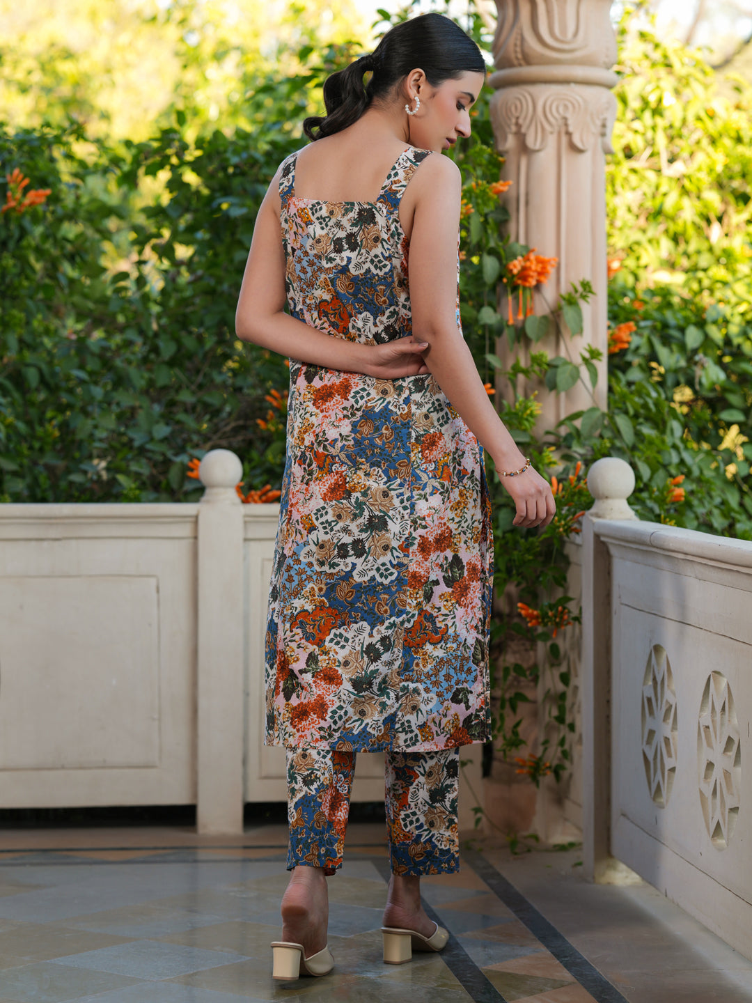 Multicolor Pure Cotton Floral Printed Straight Kurta Set - qivii