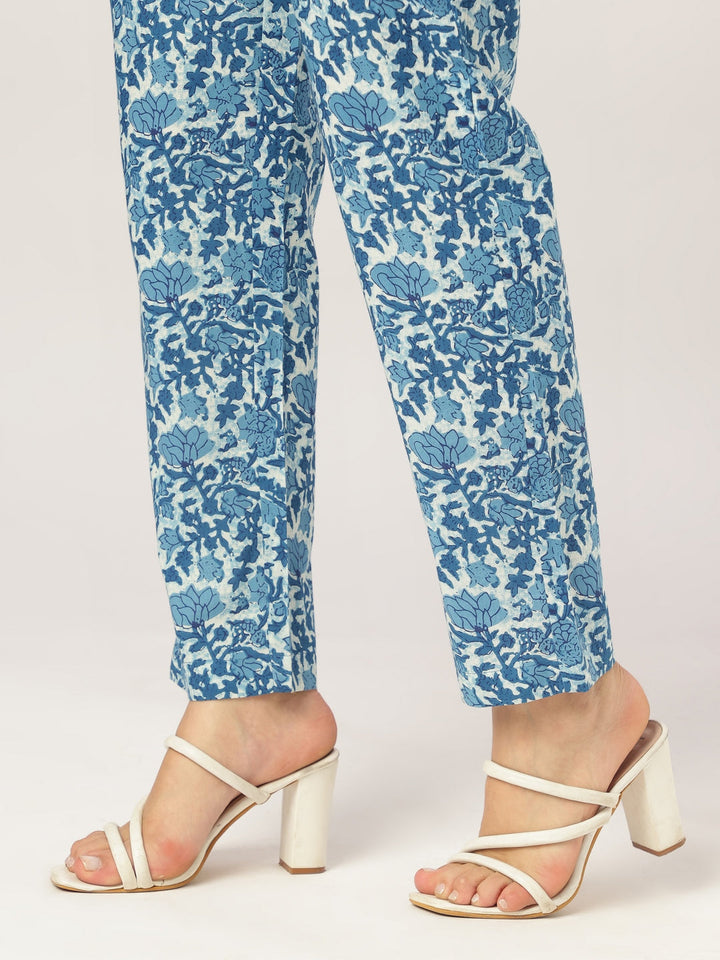 Janasya Women's Indigo Pure Cotton Floral Printed A-line Kurta Pant Set - qivii