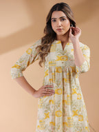 Mustard Pure Cotton Ethnic Motifs Printed A-line Dress