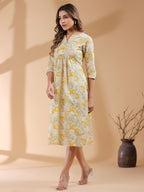 Mustard Pure Cotton Ethnic Motifs Printed A-line Dress