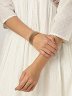 Janasya Women's White Dobby Pure Cotton Embroidered A-line Kurta Set