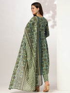 Sea Green Pure Cotton Floral Printed A-line Kurta Set