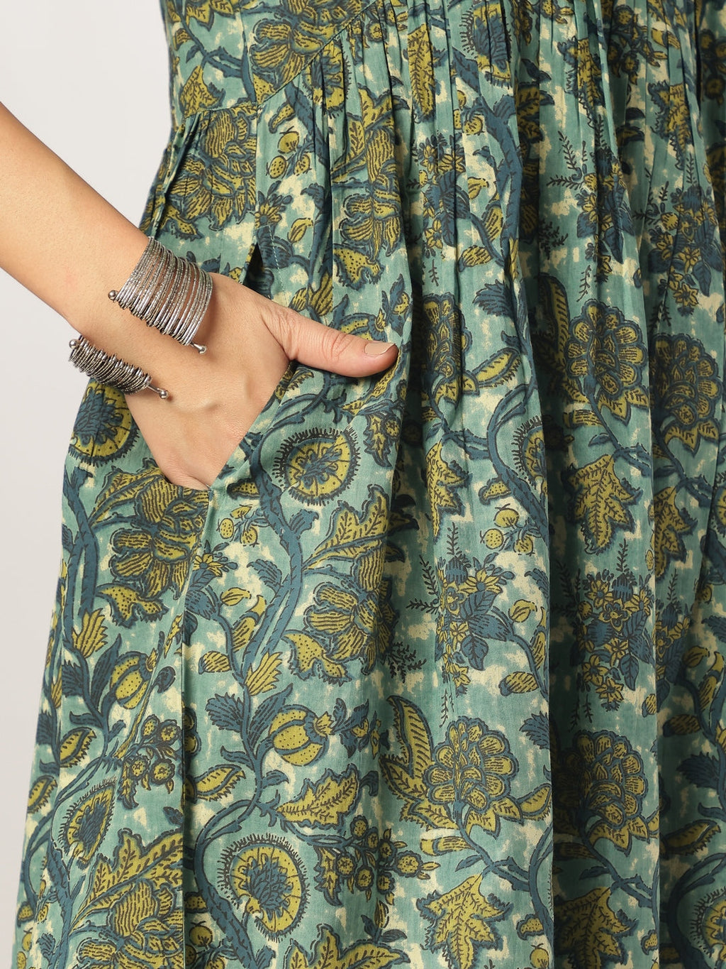 Sea Green Pure Cotton Floral Printed A-line Kurta Set