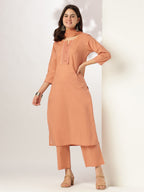 Rust Pure Cotton Solid Straight Kurta Set