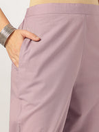 Janasya Women's Light Purple Pure Cotton Embroidered Straight Kurta Set