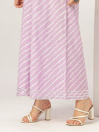 White & Lavender Pure Cotton Yoke Embroidered Straight Kurta Set