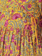 Janasya Women's Yellow Pure Cotton Floral Printed Angrakha Kurta Set