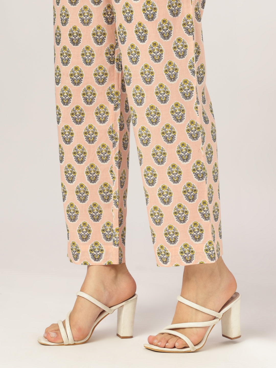 Janasya Women's Peach Pure Cotton Floral Printed A-line Kurta Set