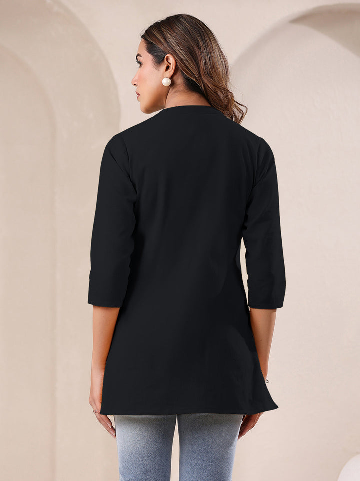 Black Cotton Solid A-line Top - qivii