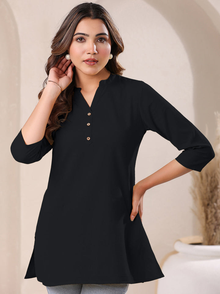 Black Cotton Solid A-line Top - qivii