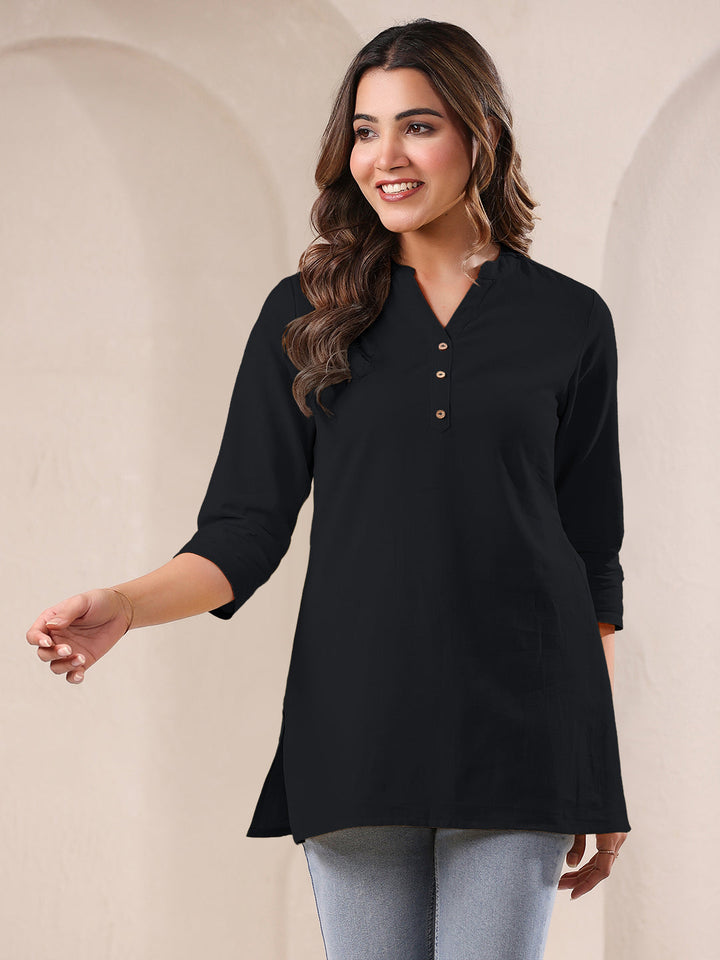Black Cotton Solid A-line Top - qivii