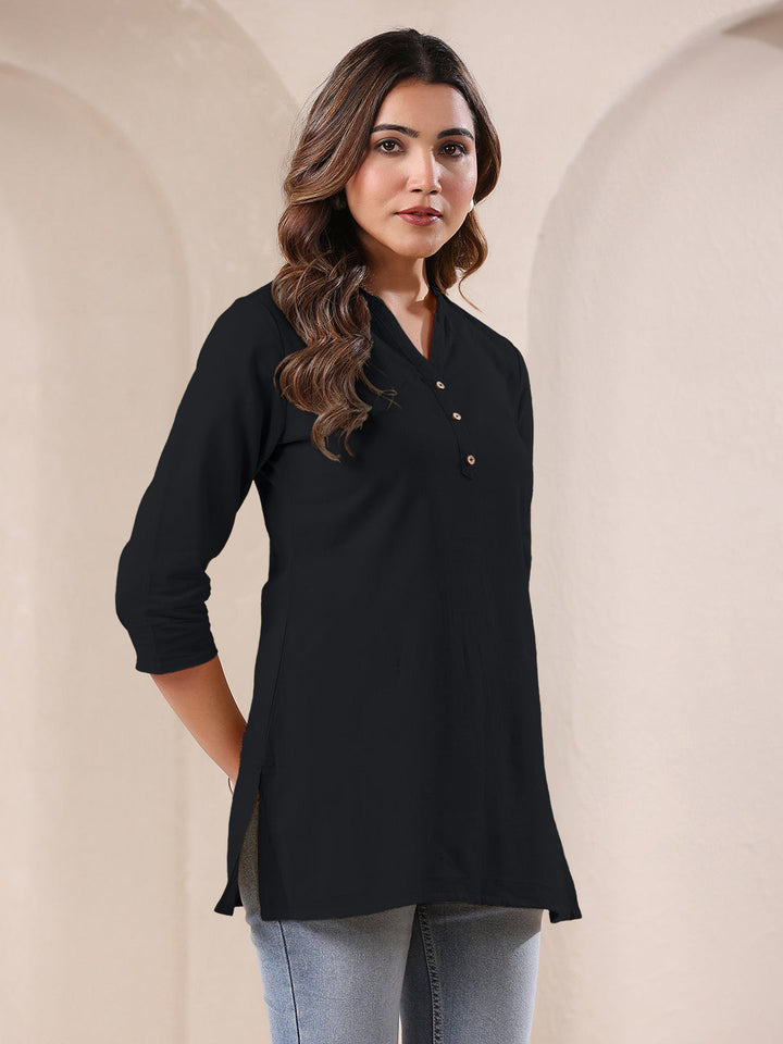 Black Cotton Solid A-line Top - qivii