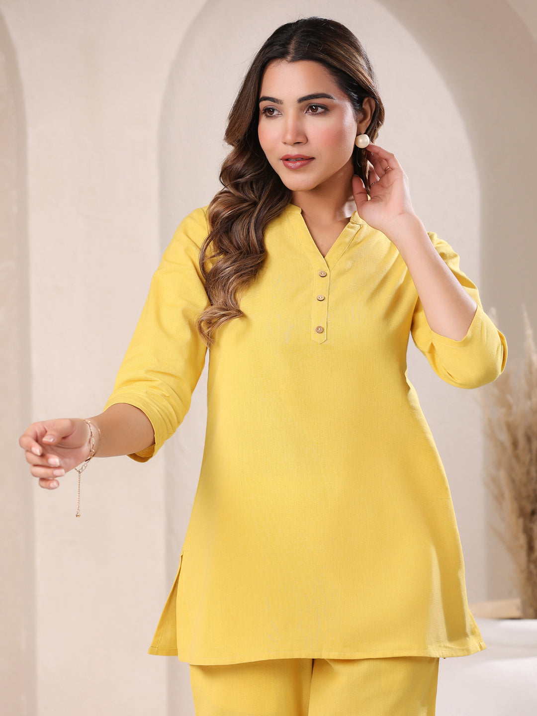 Yellow Cotton Solid A-line Top - qivii