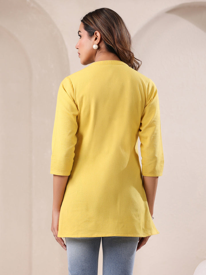 Yellow Cotton Solid A-line Top - qivii