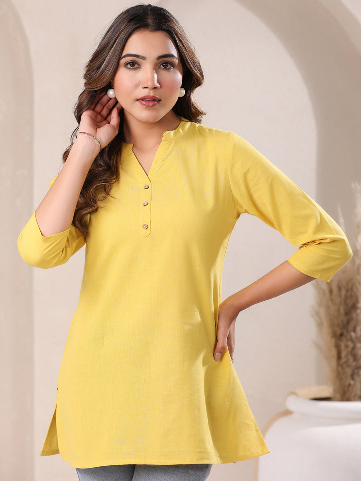 Yellow Cotton Solid A-line Top - qivii