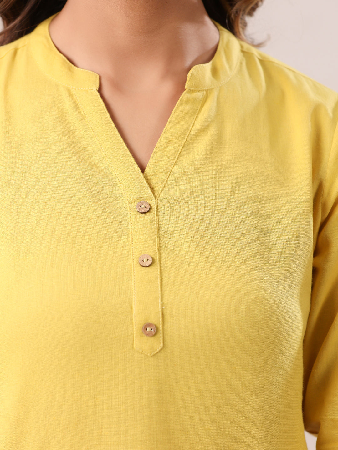 Yellow Cotton Solid A-line Top - qivii