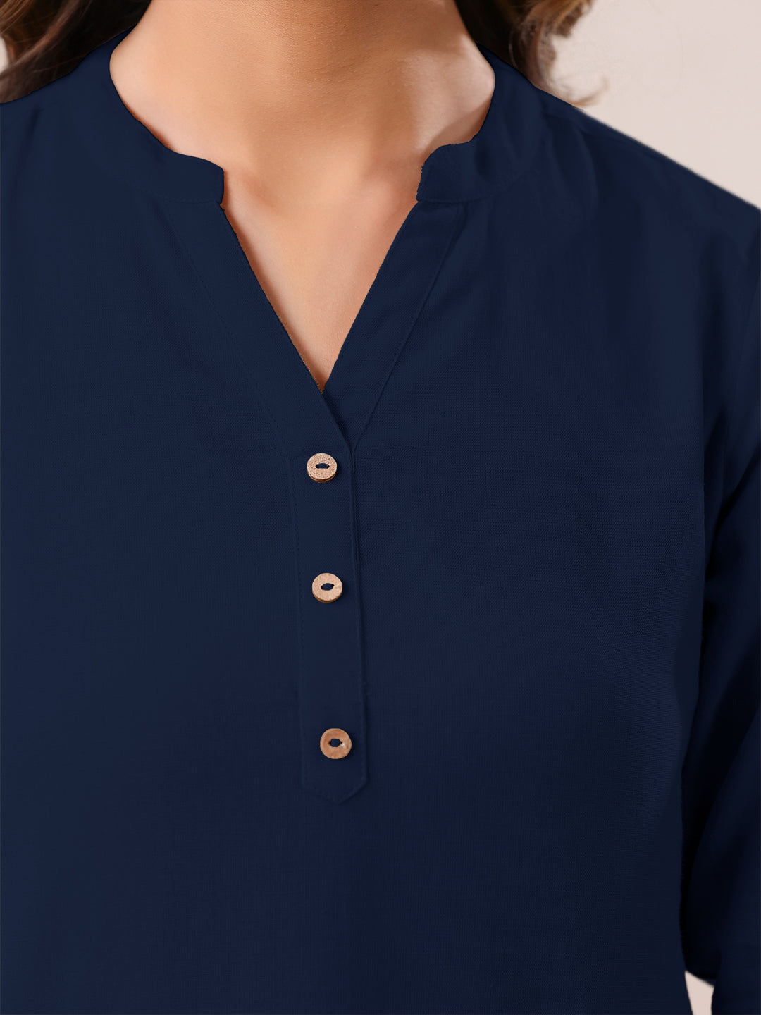 Navy Blue Cotton Solid A-line Top - qivii