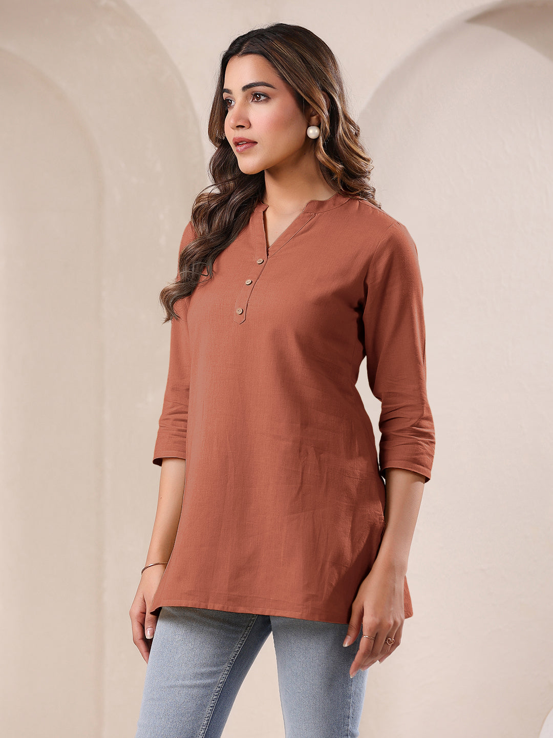 Rust Cotton Solid A-line Top - qivii